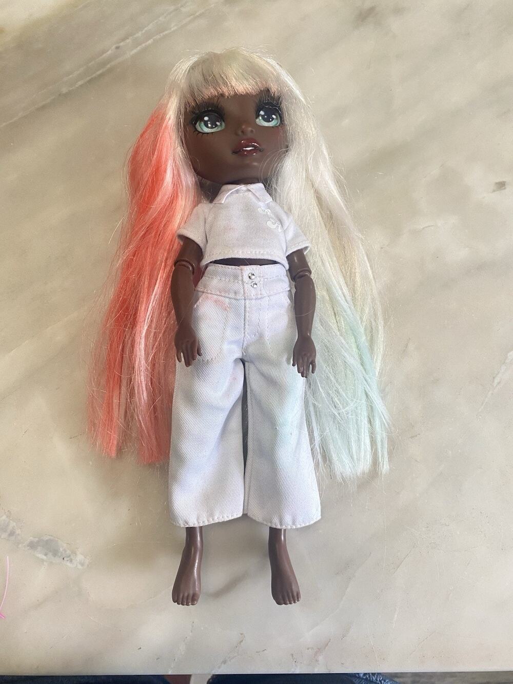 rainbow high watercolor and create doll white clothes multicolor hair